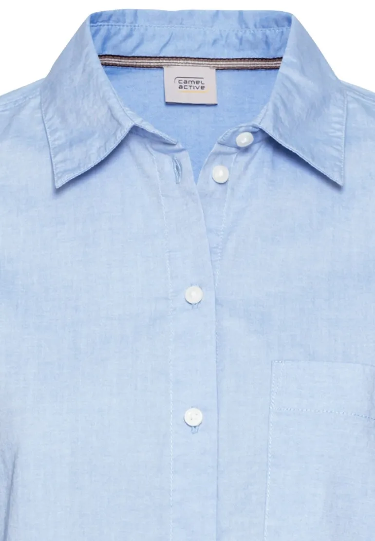 Langarm Bluse aus reiner Baumwolle light blue