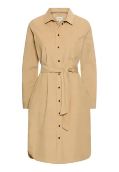 Langarmkleid mit Taillengürtel caramel