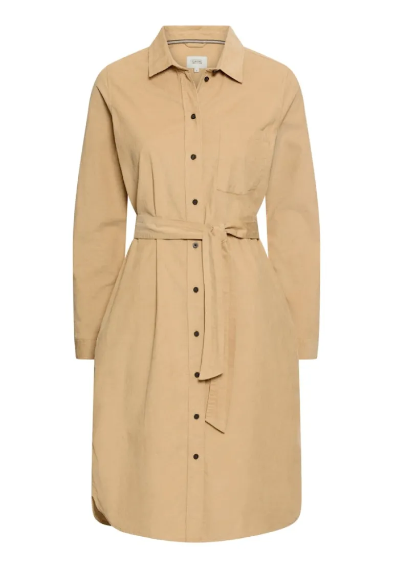 Langarmkleid mit Taillengürtel caramel