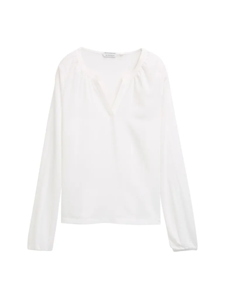 Langarmshirt im Material-Mix whisper white