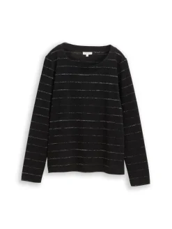 Langarmshirt mit Glitzer-Streifenmuster black stripe with lurex