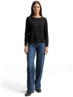 Langarmshirt mit Glitzer-Streifenmuster black stripe with lurex