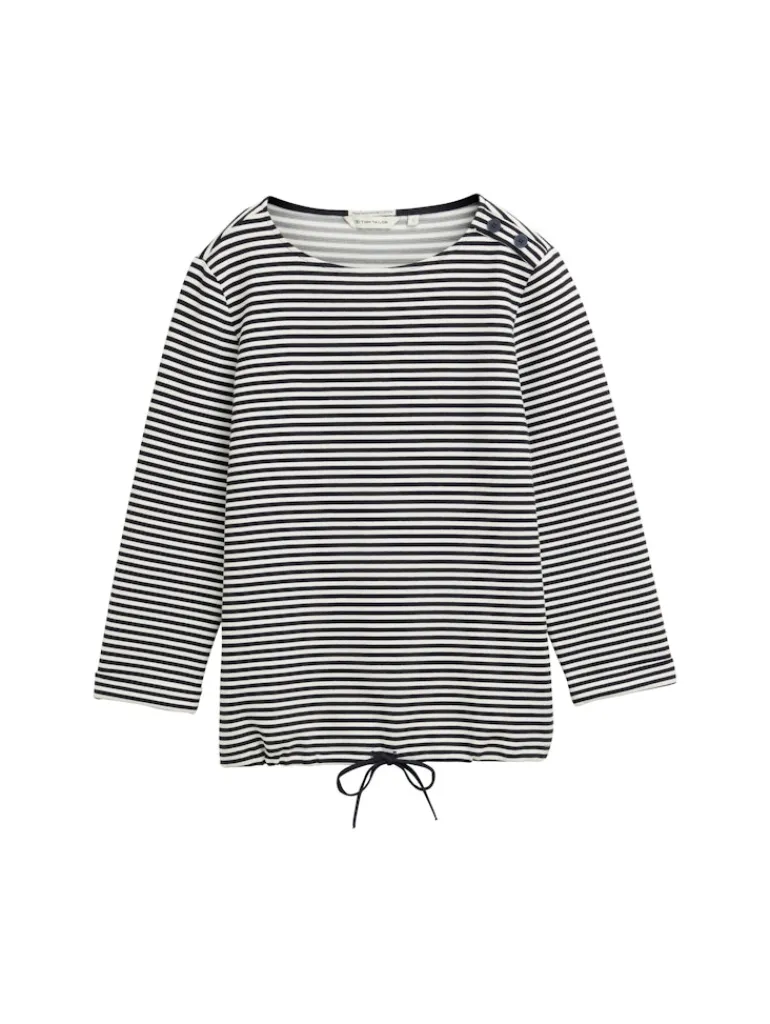 Langarmshirt mit Knopf-Details offwhite navy regular stripe