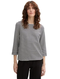 Langarmshirt mit Knopf-Details offwhite navy regular stripe