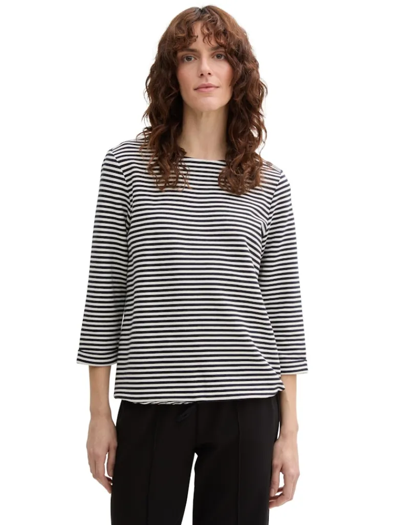 Langarmshirt mit Knopf-Details offwhite navy regular stripe