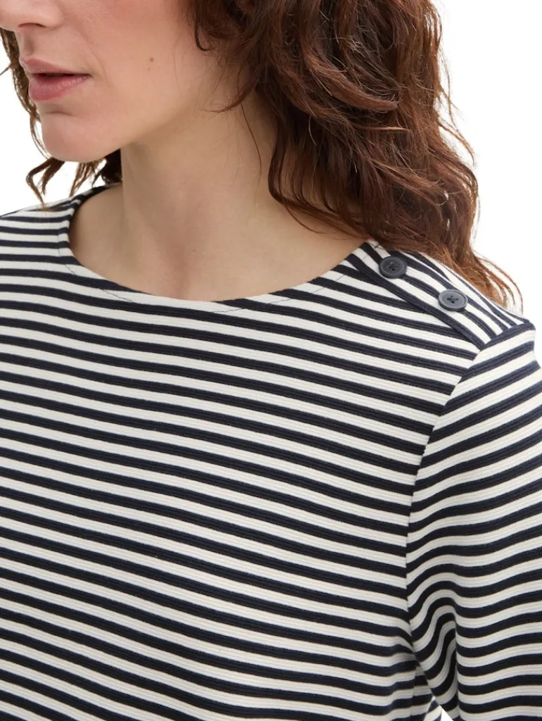 Langarmshirt mit Knopf-Details offwhite navy regular stripe