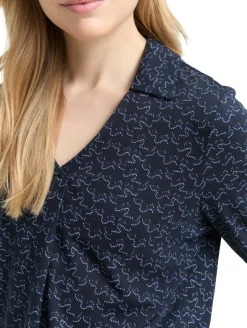 Langarmshirt mit Polokragen small blue wave print