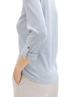 Langarmshirt mit Turn-Up-Funktion offwhite navy small stripe