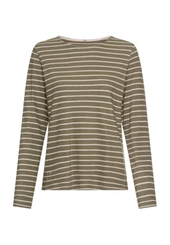 Langarm-T-Shirt aus Bio-Baumwolle shadow khaki stripes