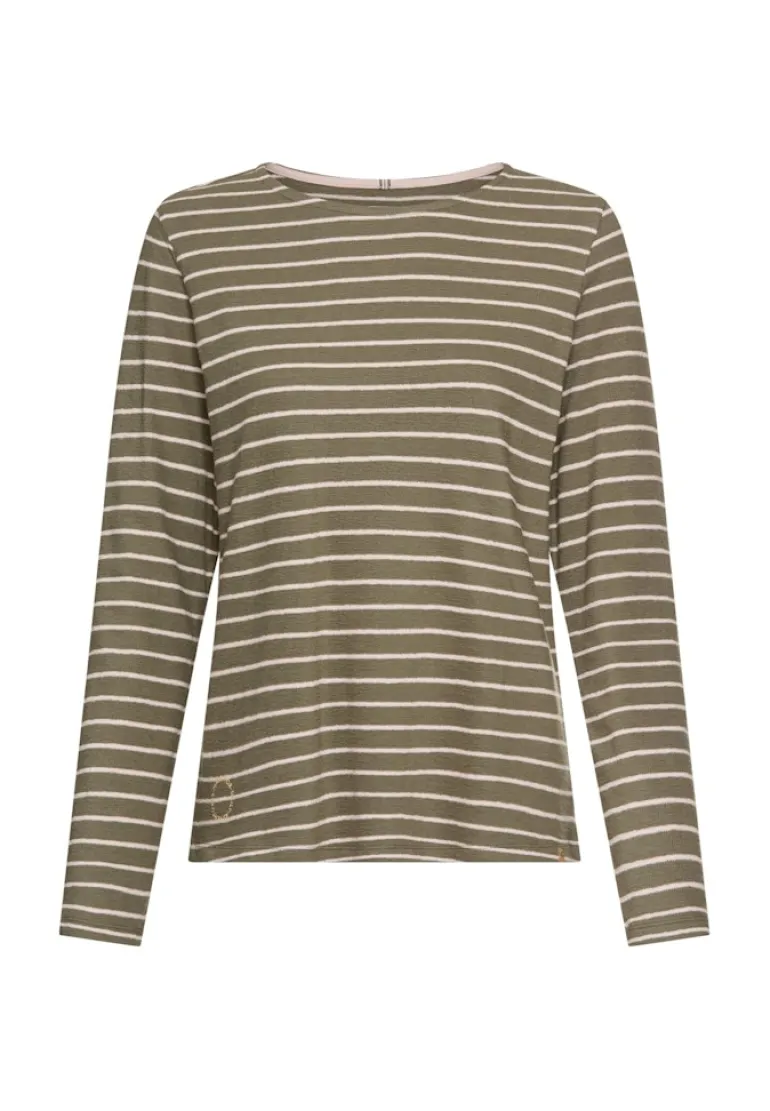 Langarm-T-Shirt aus Bio-Baumwolle shadow khaki stripes