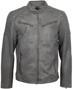 Lederjacke mit Stehkragen grau