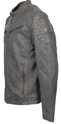 Lederjacke mit Stehkragen grau
