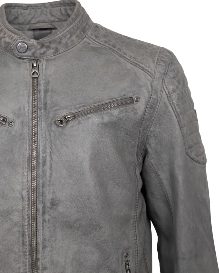 Lederjacke mit Stehkragen grau