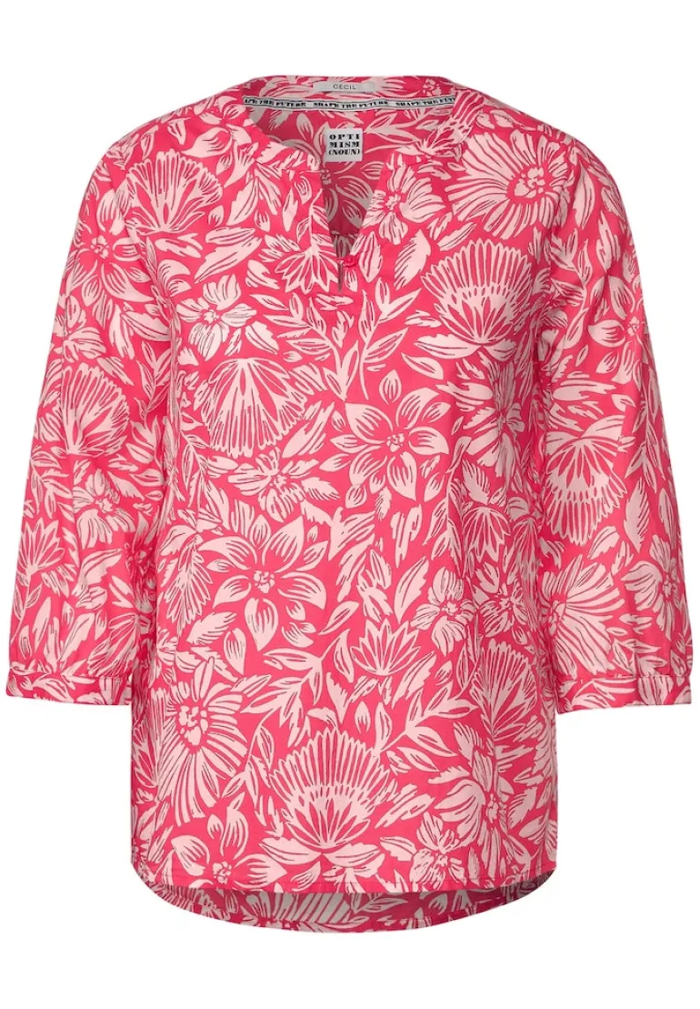 Leichte Print Baumwollbluse strawberry red