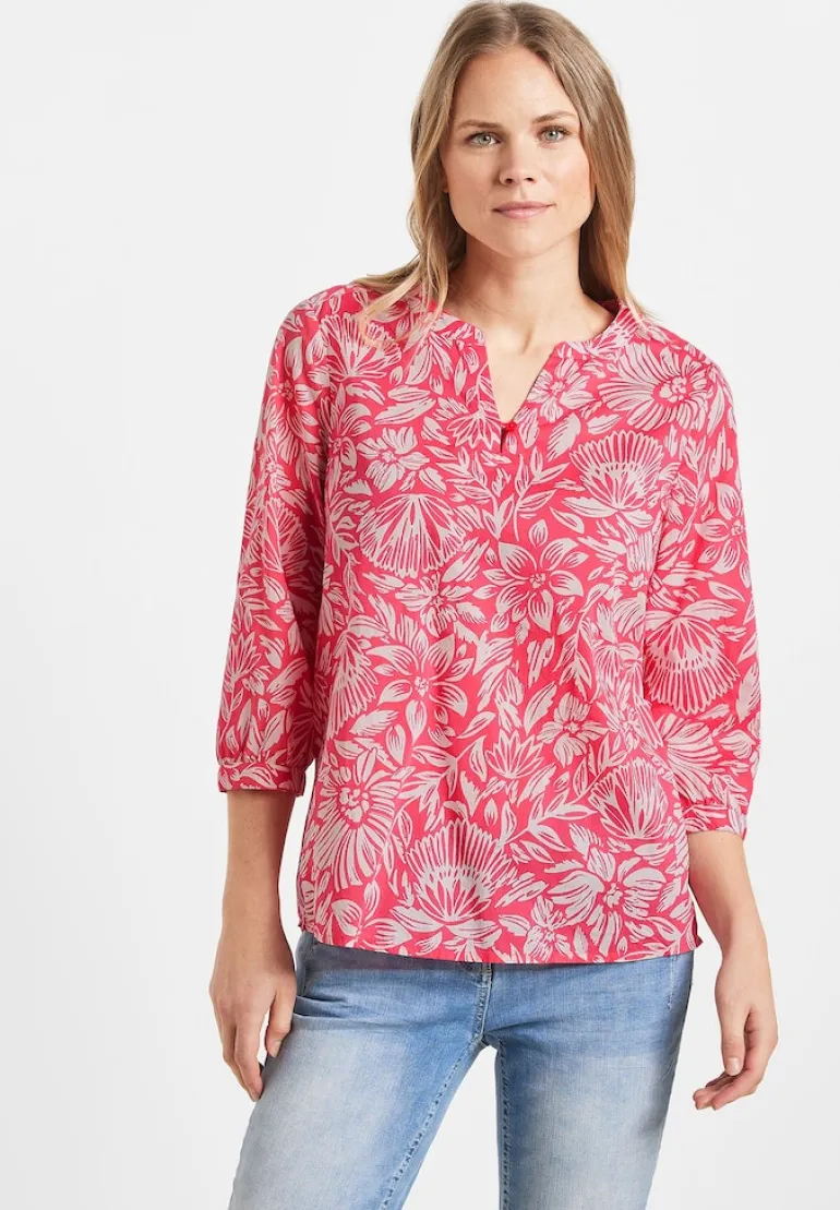 Leichte Print Baumwollbluse strawberry red