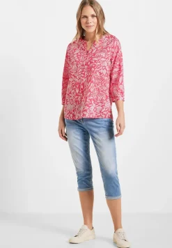 Leichte Print Baumwollbluse strawberry red