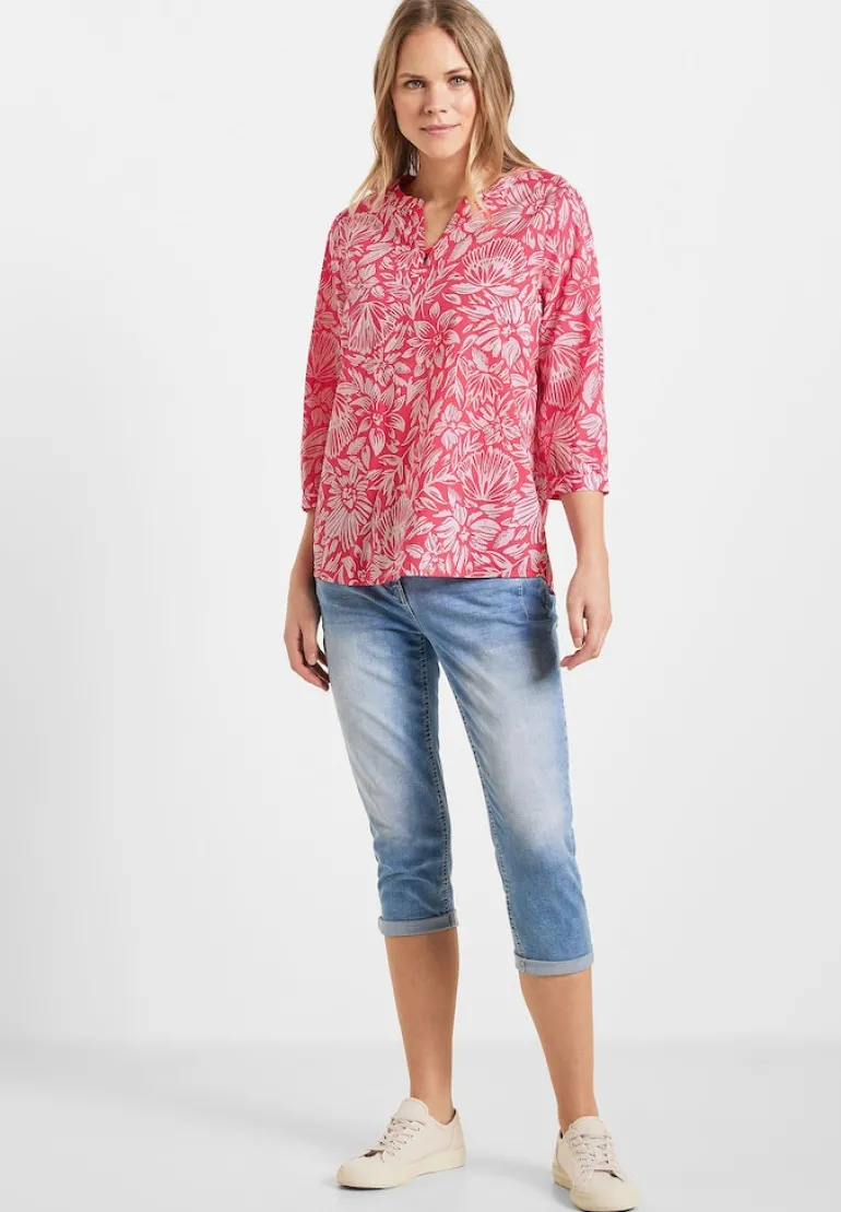 Leichte Print Baumwollbluse strawberry red