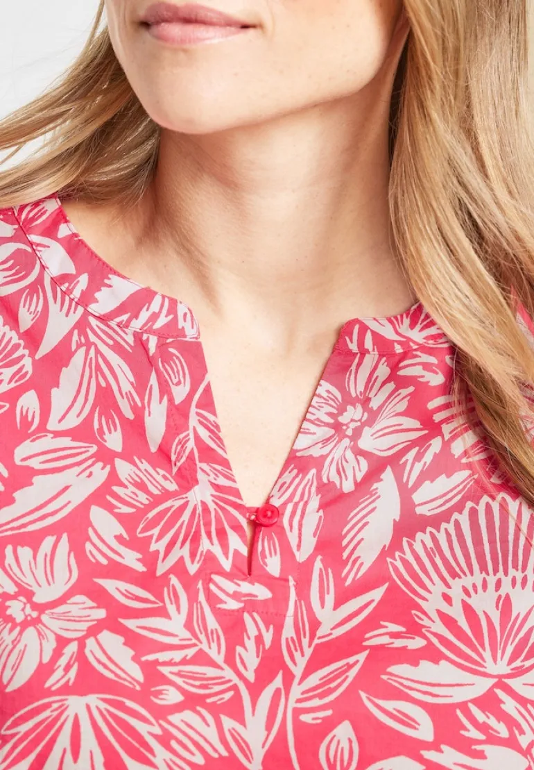 Leichte Print Baumwollbluse strawberry red