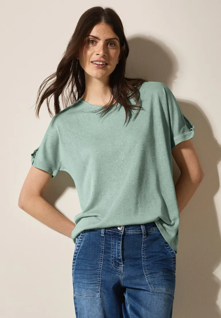 Leinen-Look Glitzer-Shirt ice sage green