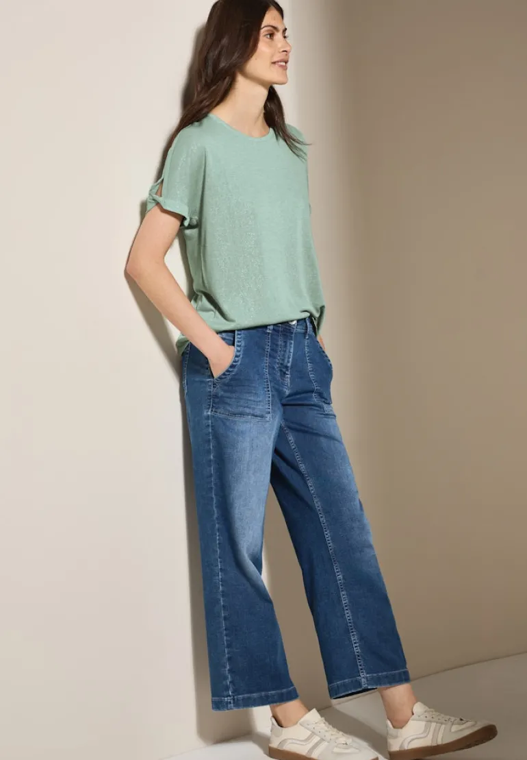 Leinen-Look Glitzer-Shirt ice sage green