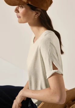 Leinen-Look Glitzer-Shirt pumice beige