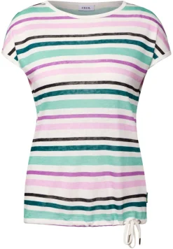 Leinen-Look Streifen-Shirt agave green