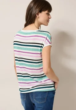 Leinen-Look Streifen-Shirt agave green