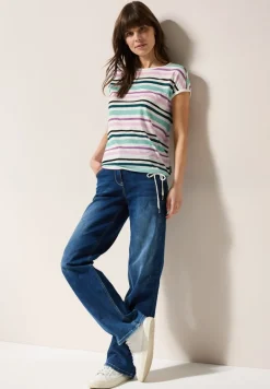 Leinen-Look Streifen-Shirt agave green