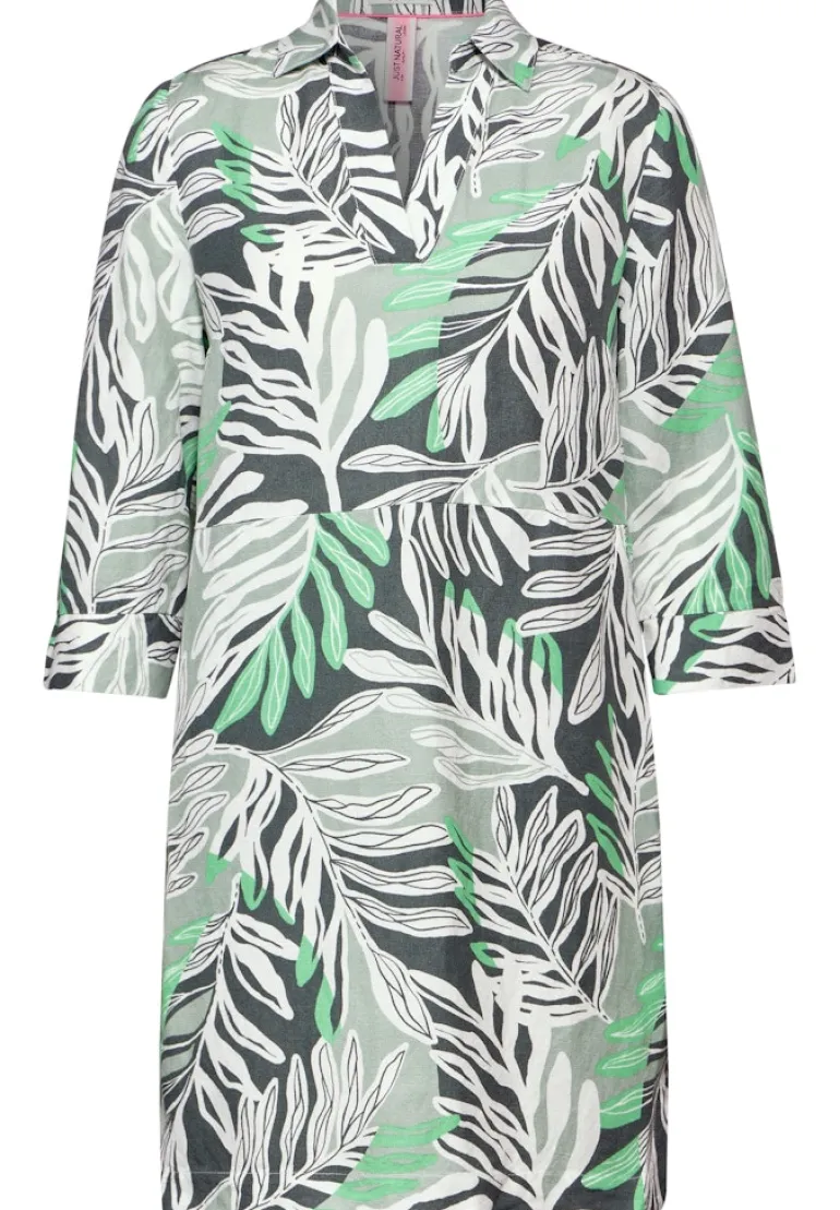Leinenmix Kleid mit Print soft salvia green