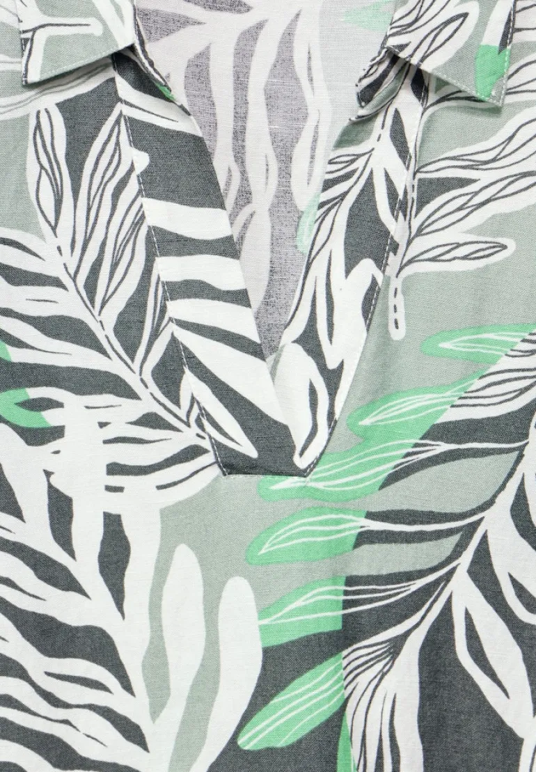 Leinenmix Kleid mit Print soft salvia green