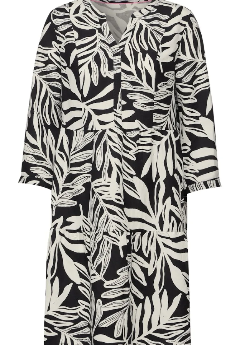 Leinenmix Print Kleid black