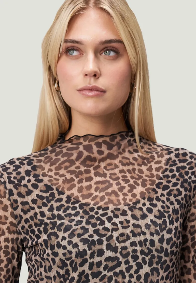 Leoshirt mit Stehkragen beigeblack