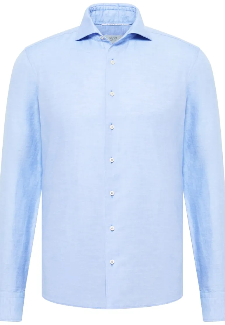 Linen Shirt Twill Langarm azurblau