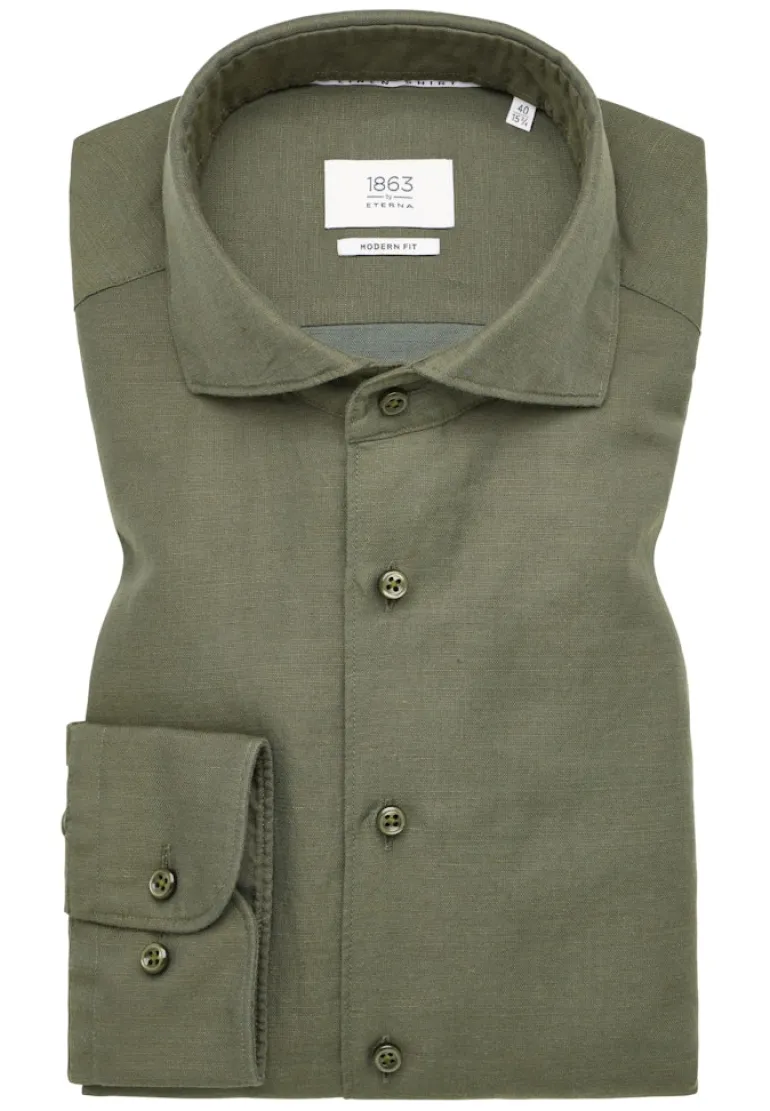 Linen Shirt Twill Langarm khaki