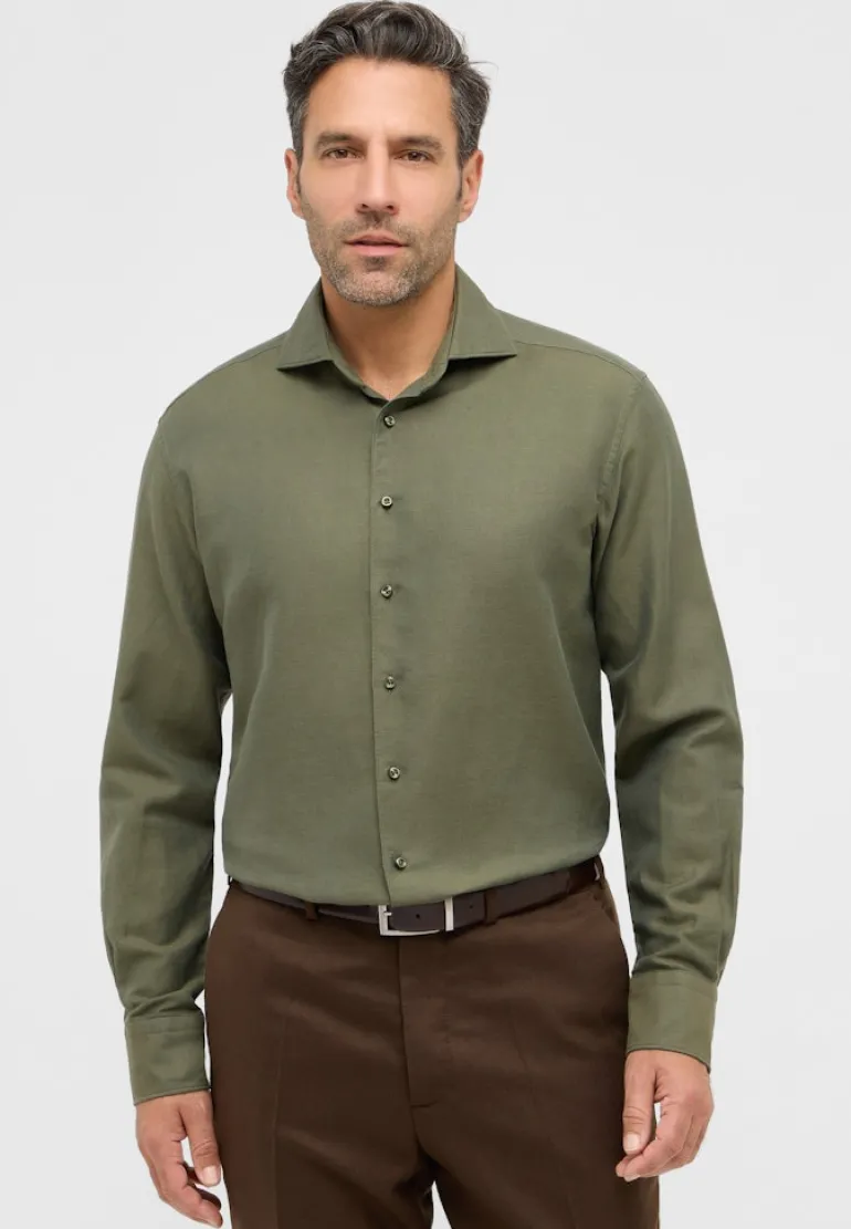 Linen Shirt Twill Langarm khaki