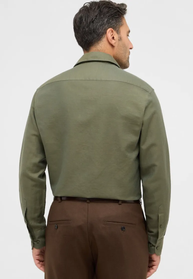 Linen Shirt Twill Langarm khaki