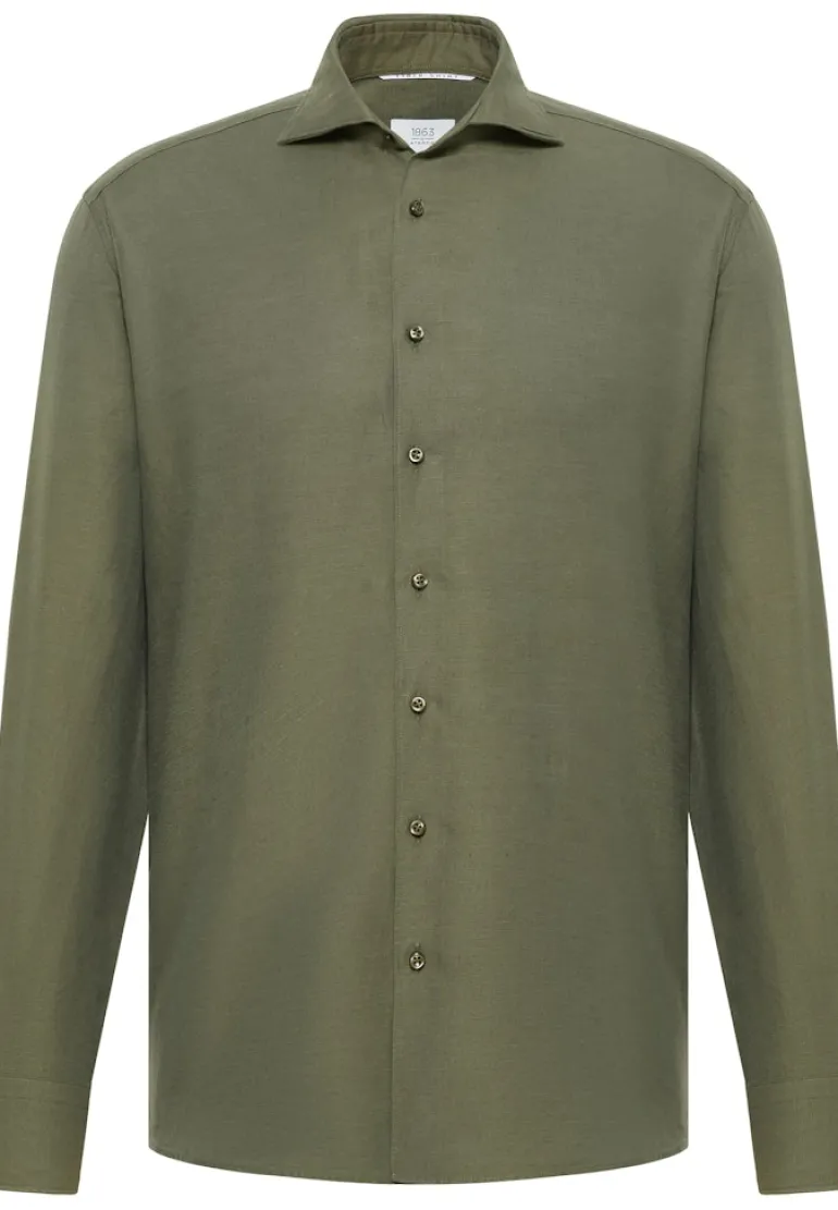 Linen Shirt Twill Langarm khaki