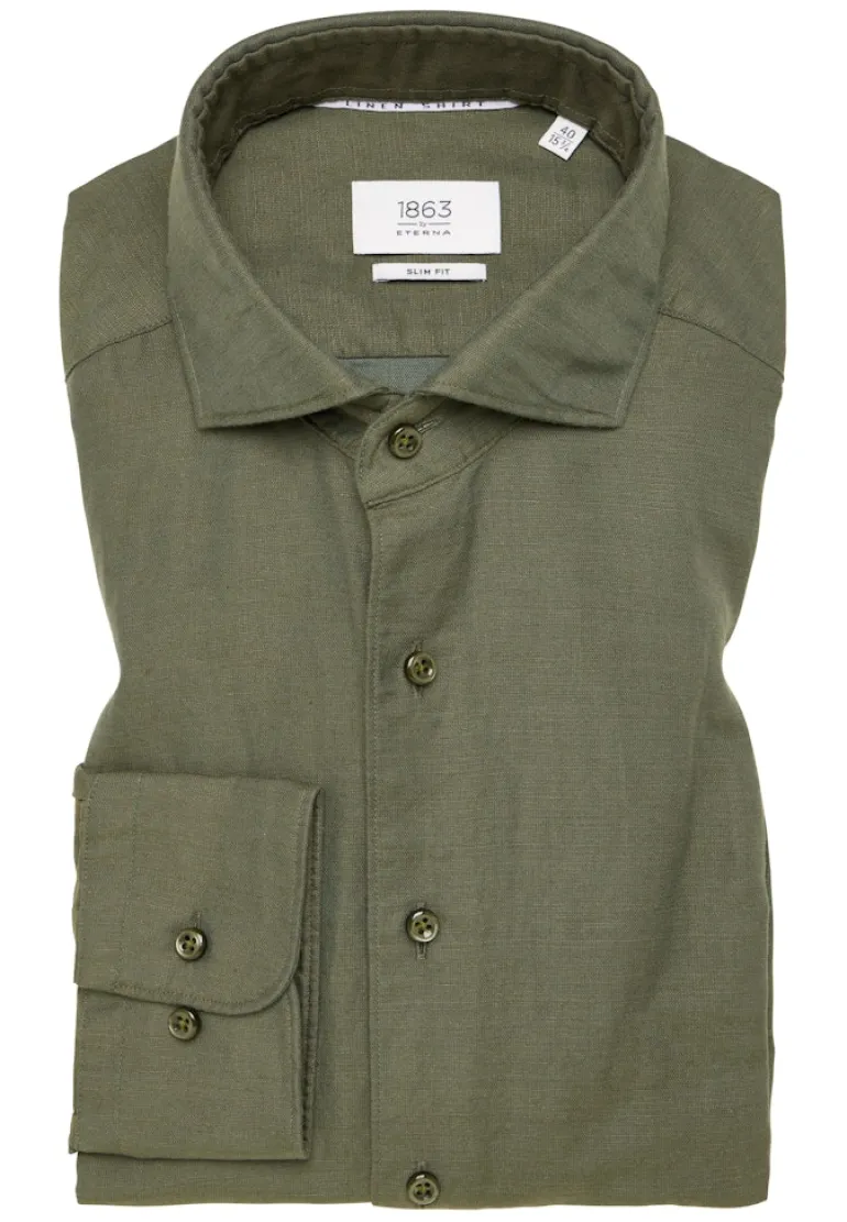 Linen Shirt Twill Langarm khaki