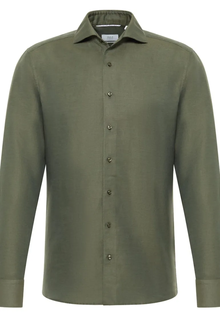 Linen Shirt Twill Langarm khaki