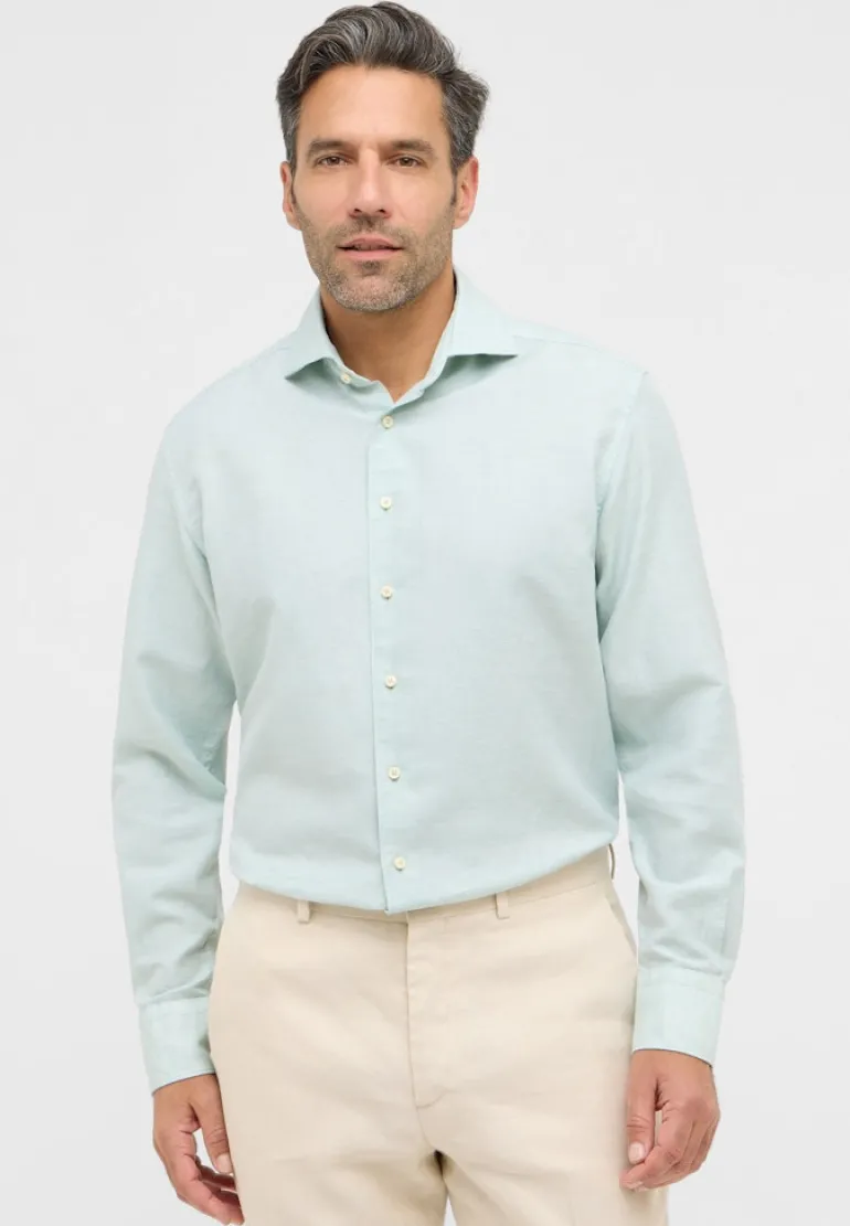 Linen Shirt Twill Langarm türkis