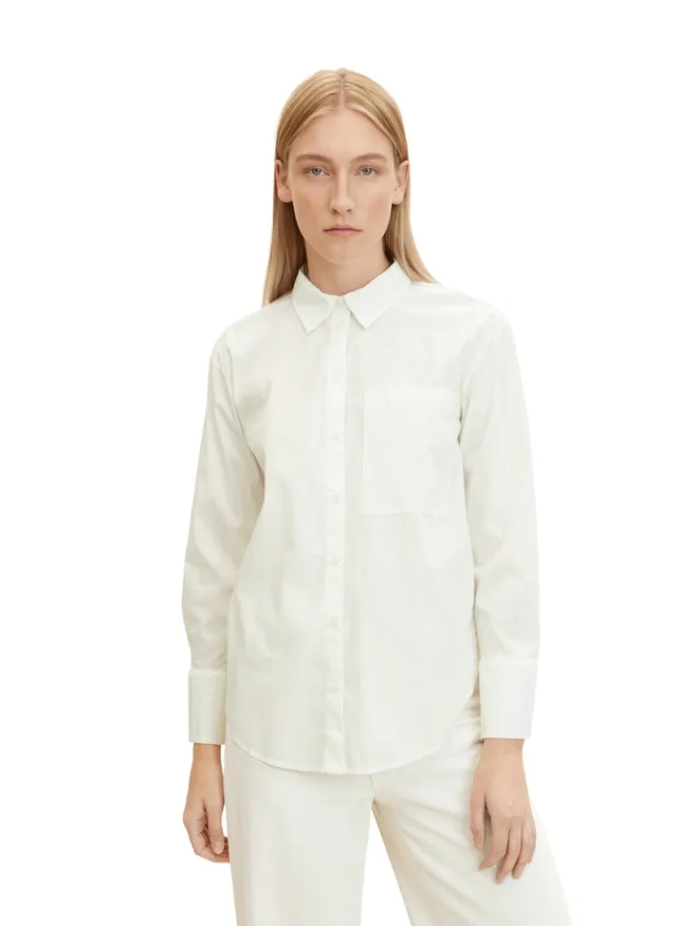 Loose Fit Bluse mit Brusttasche whisper white