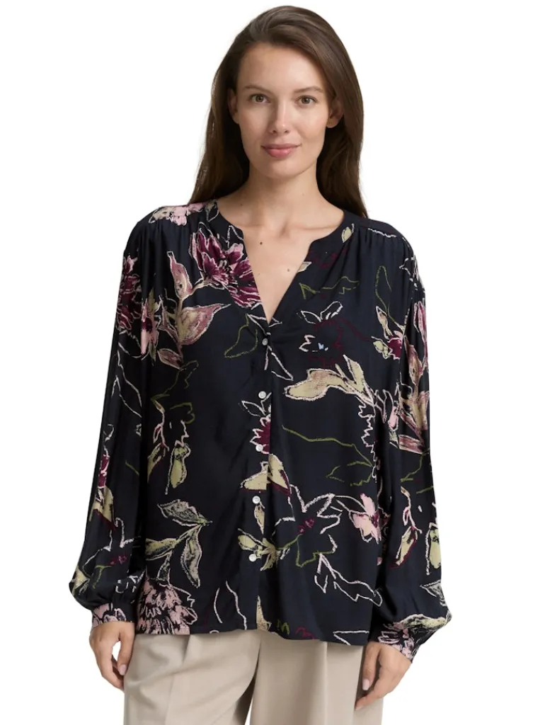 Loose Fit Bluse mit Muster big flower design