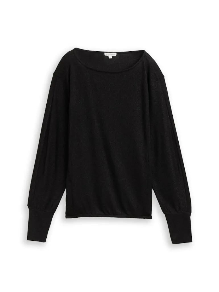 Loose Fit Langarmshirt mit Glitzer-Effekt deep black