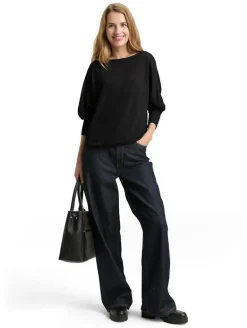 Loose Fit Langarmshirt mit Glitzer-Effekt deep black