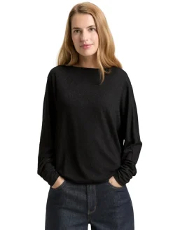 Loose Fit Langarmshirt mit Glitzer-Effekt deep black