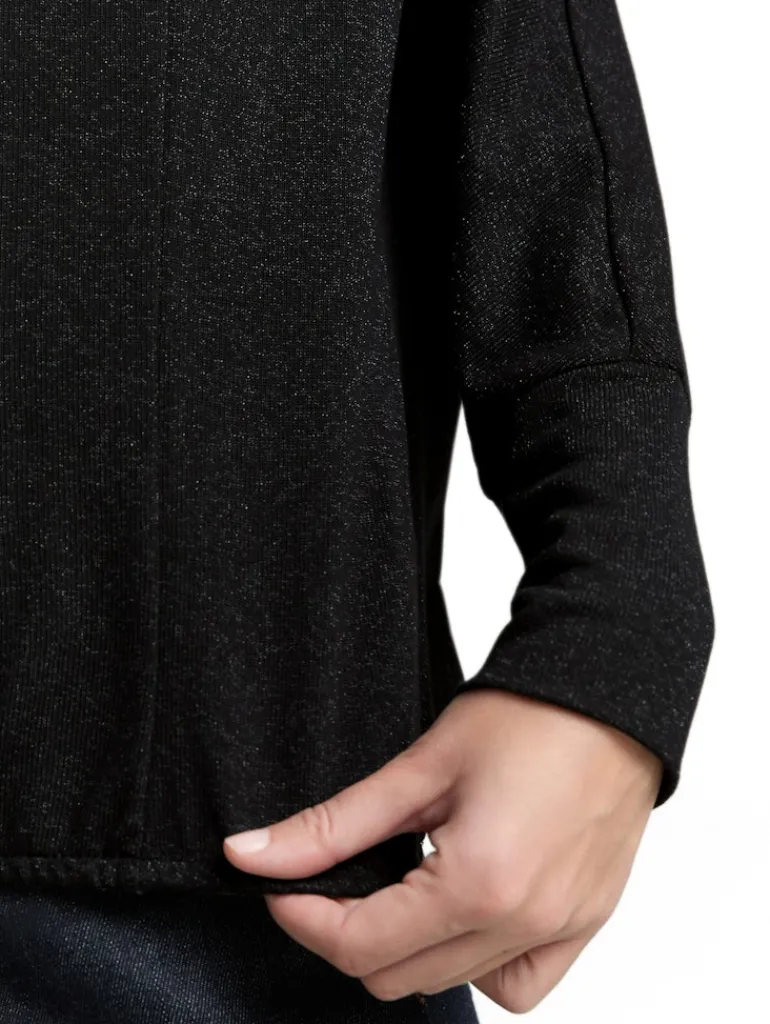Loose Fit Langarmshirt mit Glitzer-Effekt deep black