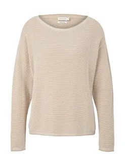 Loose Fit Strickpullover aus Bio-Baumwolle beige bubble structure