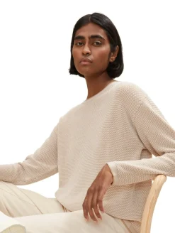Loose Fit Strickpullover aus Bio-Baumwolle beige bubble structure