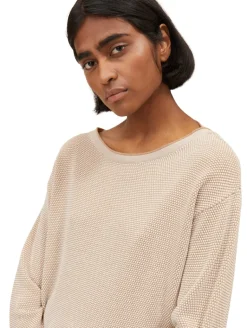 Loose Fit Strickpullover aus Bio-Baumwolle beige bubble structure