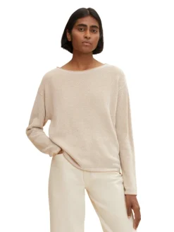 Loose Fit Strickpullover aus Bio-Baumwolle beige bubble structure